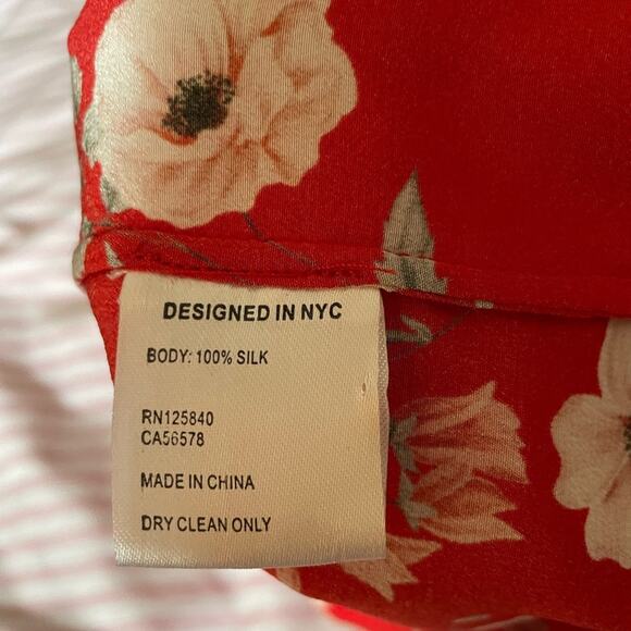 Intermix Silk Red Floral Mini dress flower shift cut out back ties bow twee sz M - Picture 13 of 13